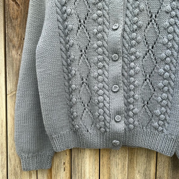 Vintage Handknit Fisherman Cardigan Light Blue - Picture 4 of 14